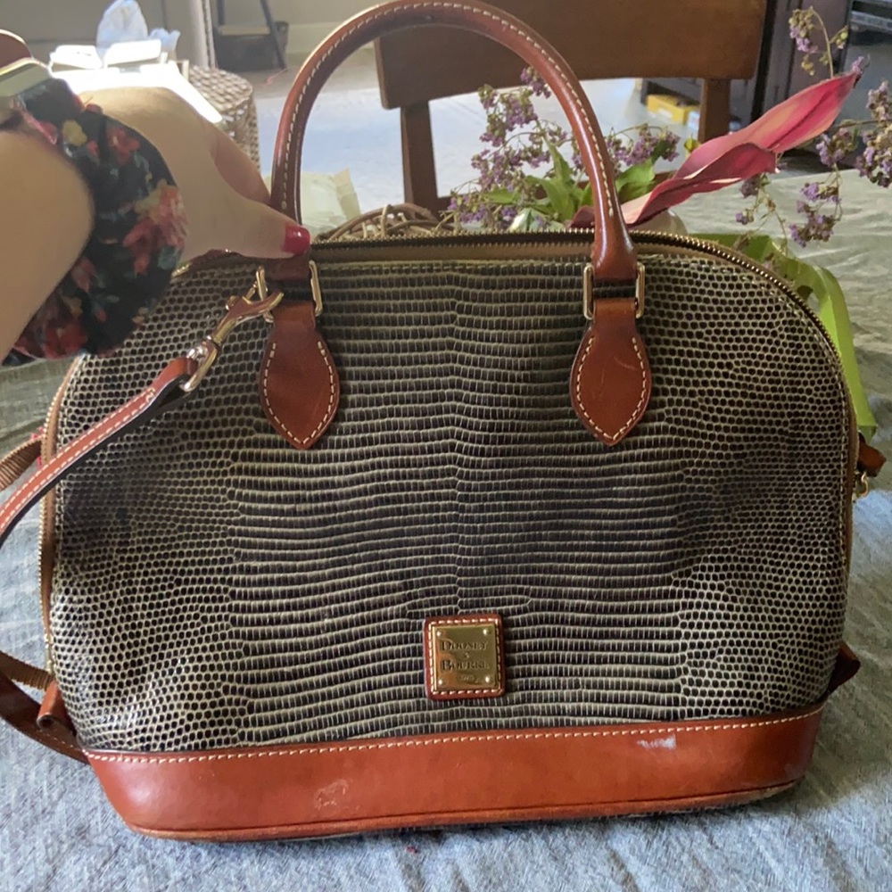 Dooney & Bourke Gray Embossed Leather Lizard Satchel Gray